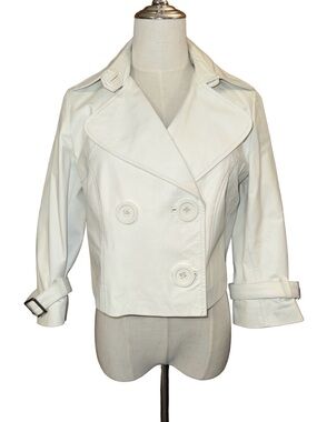 Emporio Cueros Cropped White Leather Peacoat Size Medium